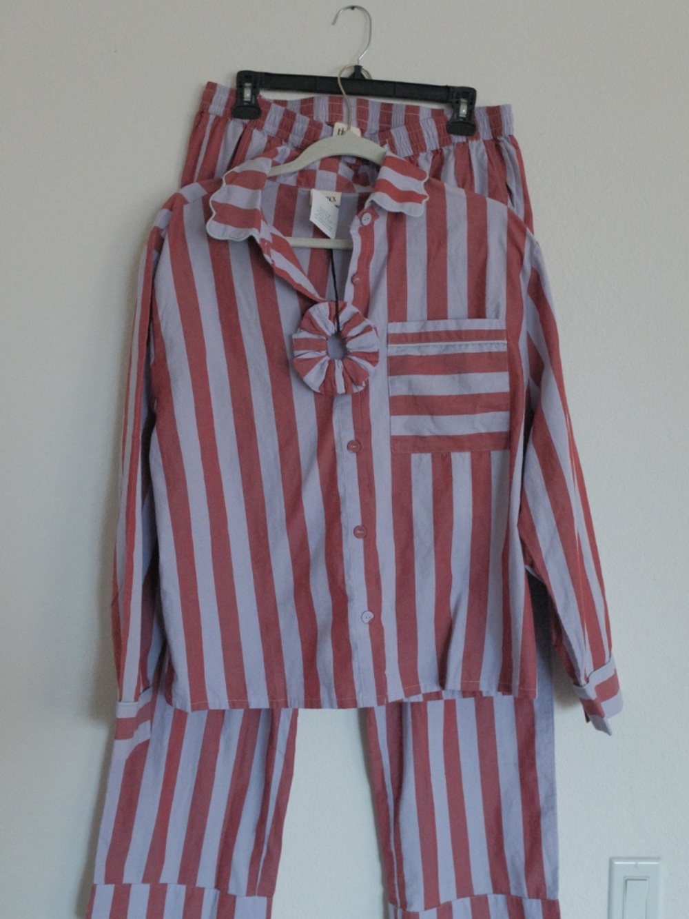 tbco. Cotton Pajama Set in Lilac Stripe - Large (includes matching scrunchie!)
